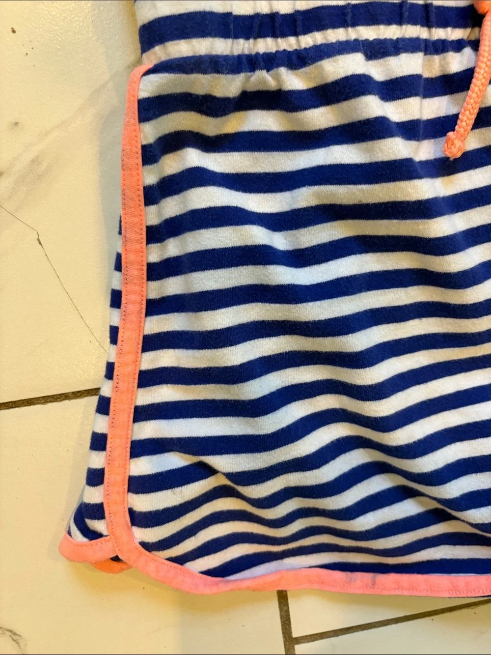 Gymboree Blue, White Striped Hooded Dress/Swim Cover with Coral Trim - size 7/8